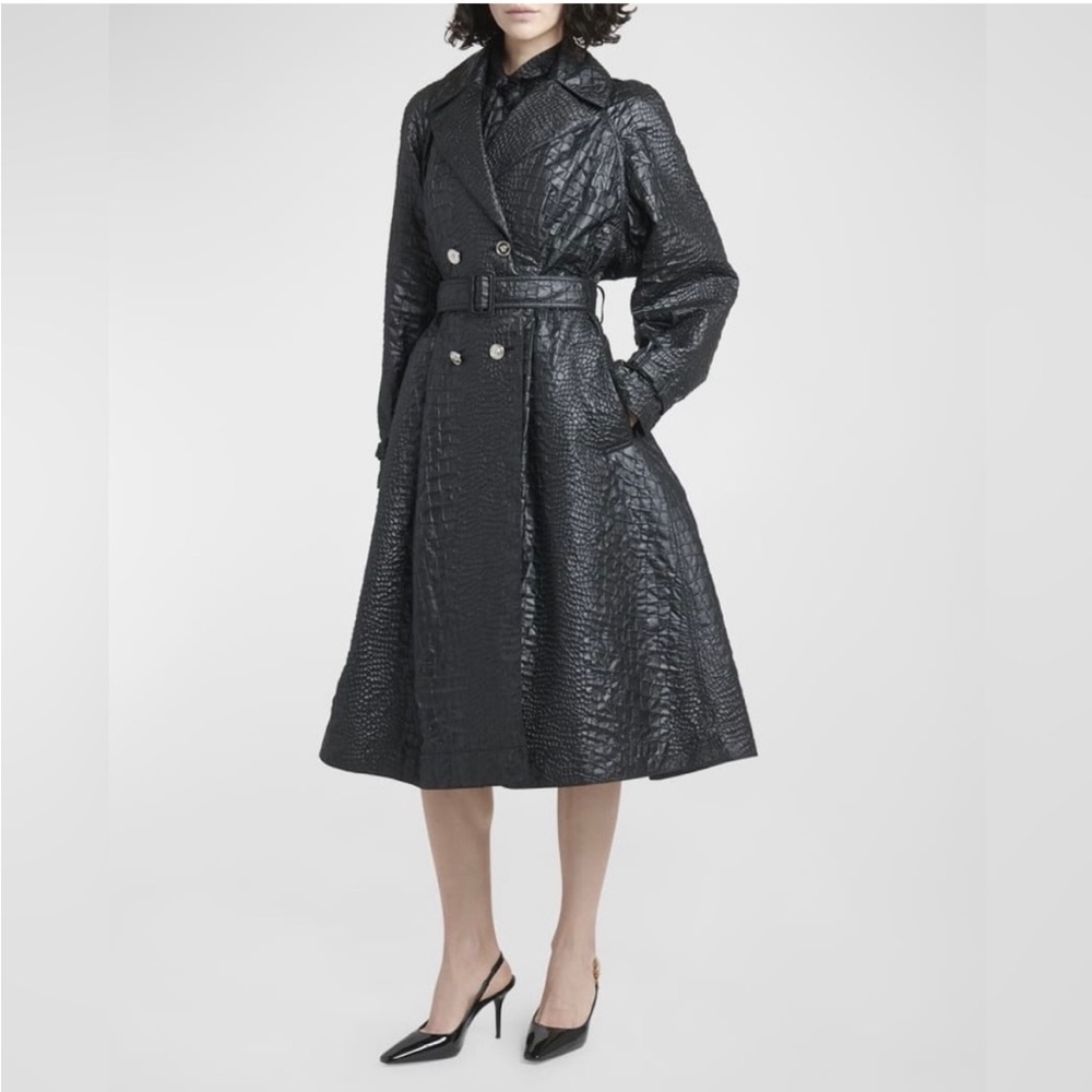 Authentic Versace Crocodile-Embossed A-Line Trench Coat